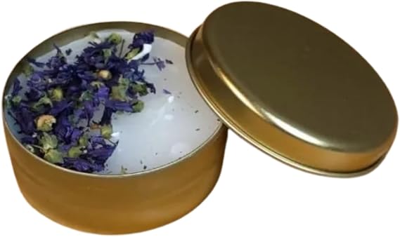 Makbule 3845 7748 El Yapımı Gold Metal Kutuda Beyaz Mum - Mor Çiçek