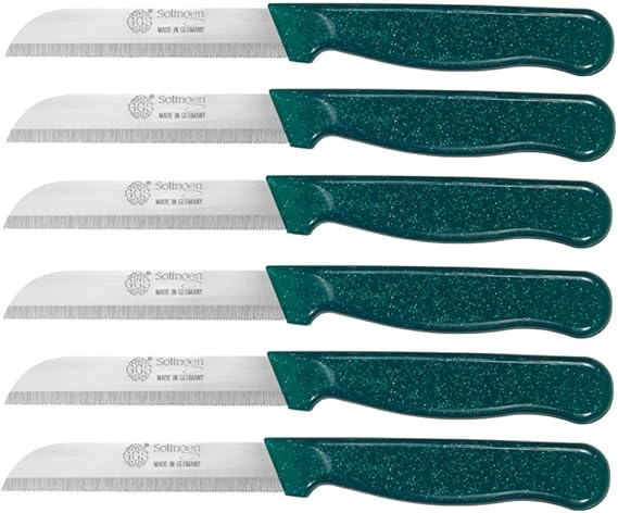 GGS Solingen 6-Piece Fruit Vegetable Knife Threaded Serrated Knife (Simpled Model, Dark Green)