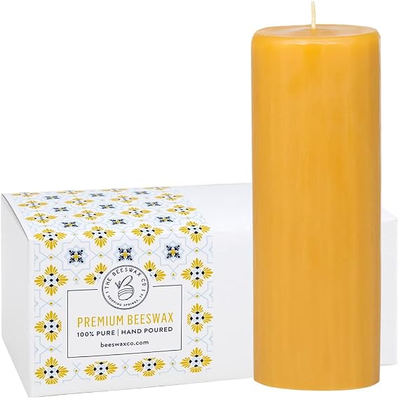 The Beeswax Co Pillar Beeswax Candle - Natural Honey Scented - Long-Lasting & Eco-Friendly - Cotton Wick - Slow Burning - Hand Poured Pure Organic Bees Wax - Medium