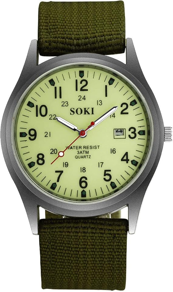 Gadgetking Military Army Mens Date Canvas Strap Analog Quartz Sport Wrist Watch Gift Gift for him Dad Uncle Father Teenager Man Secret Santa Adult Stocking Filler
