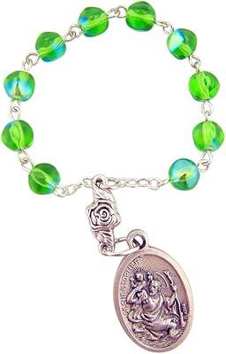 Patron for Athletes Saint Sebastian One Decade Rosary with Green Prayer Beads, 3 Inch