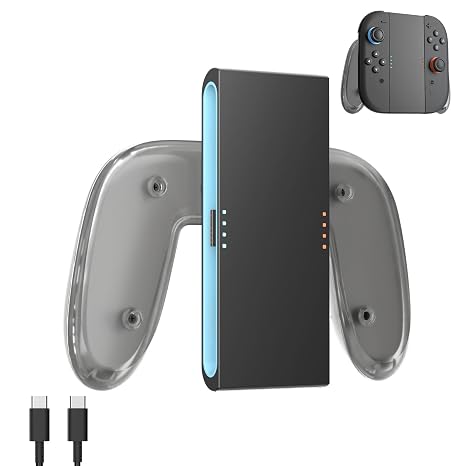 Magnetic Charging Grip for Switch 2 Joycons, Play and Charge with Type C | Lightweight Ergonomic Charger Controller Grips for Nintendo Joncon 2 with LED Indicator, Includes USB C to USB C Cable