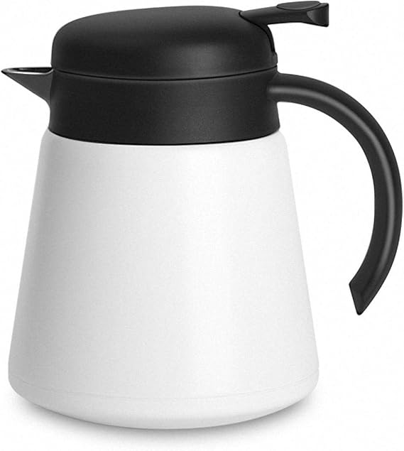 Luvan 27oz 800ml 304 18/10 Stainless Steel Thermal Carafe/Double Walled Vacuum Insulated Coffee Pot with Press Button Top,12+ Hrs Heat&Cold Retention,BPA Free,for Coffee,Tea,Beverage etc (White)