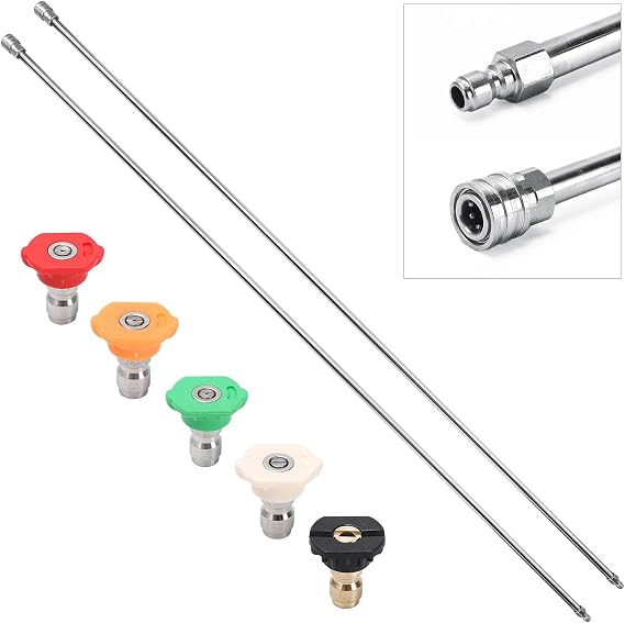 SEPLY Pressure Washer Extension Wand, 120" Stainless Steel Power Washer Lance (2 x 60) with 5 Spray Nozzle Tips, 1/4" Quick Connect, 4000 PSI Heavy Duty Replacement Wand