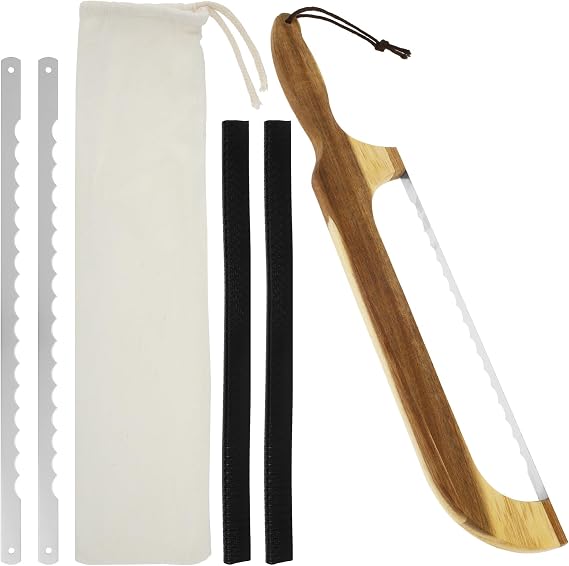 Bread Slicer for Homemade Bread, 42cm Bread Bow Saw Knife Stainless Steel Serrated Bagel Slicer with Ergonomic Handle and Replacement Blades for Cutting Sourdough Bread Pastry Fruit