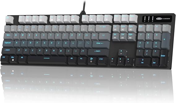 MageGee MK-Storm Mechanical Gaming Keyboard, 104 Keys Wired Light Up Keyboard with Linear Red Switch, Ice Blue Backlit, Double-Shot Keycaps, N-Key Rollover for Laptop, Desktop, PC (Gradient Gray)