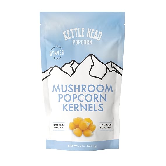 Kettle Head Mushroom Popcorn Kernels, 3 lb - Premium Non-GMO Popping Corn, Large Round Mushroom-Style Kernels for Gourmet Popcorn, Nebraska Grown, Bulk Unpopped Popcorn