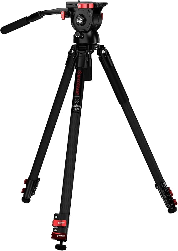 IFOOTAGE Gazelle TC9 Carbon Camera Tripod, 65" Professional Video Tripod,Komodo K7 Fluid Tripod Head, Heavyweight Fluid Video Head,for Professional Photography,Vlogging and Video Production