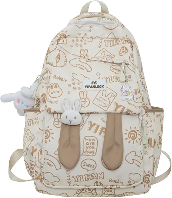 Cute Bunny Backpack 2025 Kawaii Ears Aesthetic Backpack with Keychain Casual Bag College Travel Bag