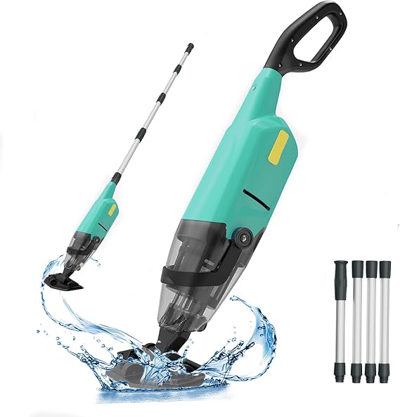 Cordless Pool Vacuum Cleaner for Above Ground Pool & In Ground Rechargeable Pool Vacuum Cleaner - 90 Mins Runtime, Spa Vacuum for Hot Tub- Fast 3H Charge (Green)