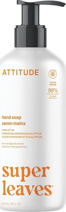 ATTITUDE Liquid Hand Soap, EWG Verified, Plant and Mineral-Based, Vegan Personal Care Products, Orange Blossom & Eucalyptus Scent, 473 mL