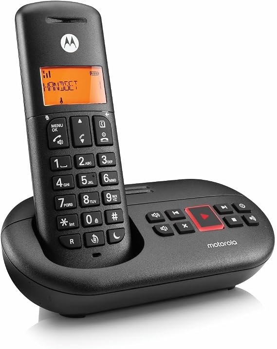 Motorola E211 Cordless Landline House Phone, Home Phone, Answer Machine, Nuisance Call Blocking, Do Not Disturb Button, Amber Backlit Display, Single Handset Pack