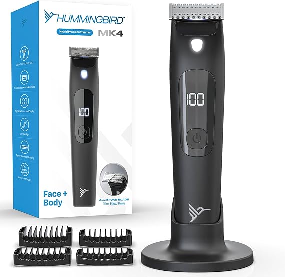 HUMMINGBIRD MK4 Electric Trimmer for Men Precision Face & Body Hair Trimmer Kit, Waterproof Shaver for Hard to Reach Areas, USB-C Rechargeable, LED Display & Storage Base