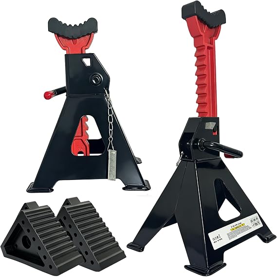 HENBOW Jack Stands,3 Ton Jack Stands with Solid Wheel Chocks,6600lbs Capacity,11"-16.33" Adjustable Car Lift Stands with Double Pin Locking,Black,1 Pair