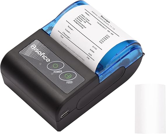 Receipt Thermal Printer, Portable Mini 2 inch Wireless USB Receipt Bill Ticket Printer with 58mm Print Paper for Restaurant Sales Retail