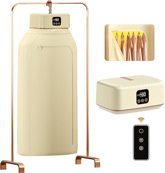 Portable Clothes Dryer, 8H Timer, w/Remote Control & Dry Bag, Mini Compact Foldable Fast Electric Dryer Machine for Laundry, Travel, Apartment, RV, Dorm, Quiet 45dB, Energy Save, 600W