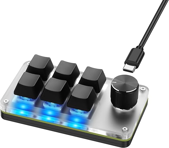 SinLoon Mini Macro Programmable Keyboard USB Mini 6 Key 1 Knob Mechanical OSU Gaming Keyboard RGB DIY Multi-Function Keyboard Compatible with Windows (Black)