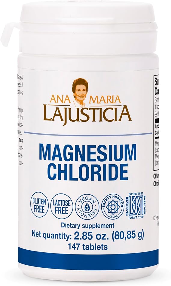 Ana Maria Lajusticia - Magnesium Chloride 147 tabs. - Reduce Tiredness and Fatigue - Improve Nervous System - Gluten Free and Vegan Firendly