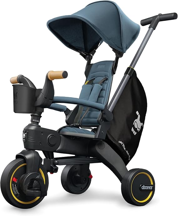 DOONA Liki Baby Trike S5 Deluxe Foldable Toddler Trike, Ocean Blue | Parent Handle, Ages 10 Months to 3 Years, Pedal Straps, Storage Bag