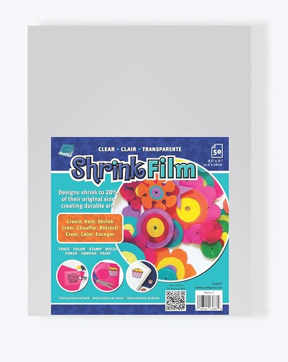 Grafix Shrink Film - Clear Transparent 8.5x11 Sheets, Design Your Art and Shrink It to Create Jewelry, Embellishments, Paper Crafts, Gift Tags, Ornaments and More, Pack of 50