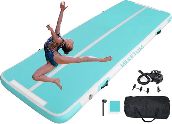 Air Tumble Track Gymnastic Mat Inflatable 6.6ft 10ft 13ft 16ft 4/8 Inch Thickness Gym Tumbling Floor Mats with Air Pump for Home Use/Cheerleading/Yoga/Dance/Water Fun