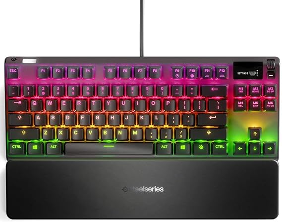 SteelSeries Apex 7 TKL Compact Mechanical Gaming Keyboard OLED Smart Display USB Passthrough and Media Controls Linear and Quiet RGB Backlit (Red Switch)