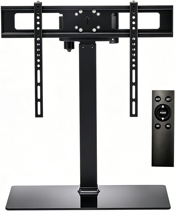 電動ユニバーサルテレビスタンド リモコン付き - 強化ガラスベース付き電動テレビリフトマウント 32~70インチのテレビ用 最大88ポンドまで耐荷重 VESA 600x400mm