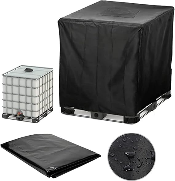 IBC Tote Cover 275 Gallon Water Tank - IBC Rain Barrel Cover for 1000L - 210D Water Tank Cover - Dustproof Water Tank Container Protective Cover Ton Barrel Accessories,Black