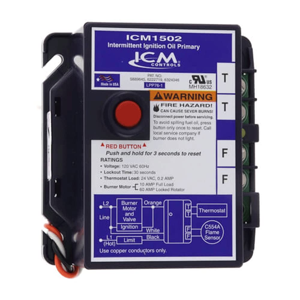 ICM Controls ICM1502 Intermittent Ignition Oil Primary Control with 30 Seconds Safety Timing, Replacement for R8184G Series Honeywell