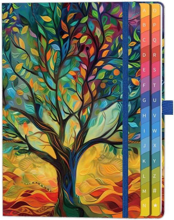 Address Book with Alphabetical Tabs (8.4" x 5.7") Large Print Contact Organizer for Passwords, Telephone Numbers, Software Licenses & Important Information, Tree Cover