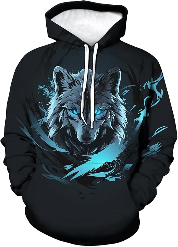 Men's Wolf Hoodies 3D Wolf Animal Print Sweatshirt Hooded Novelty Long Sleeve Pullover Hoody
