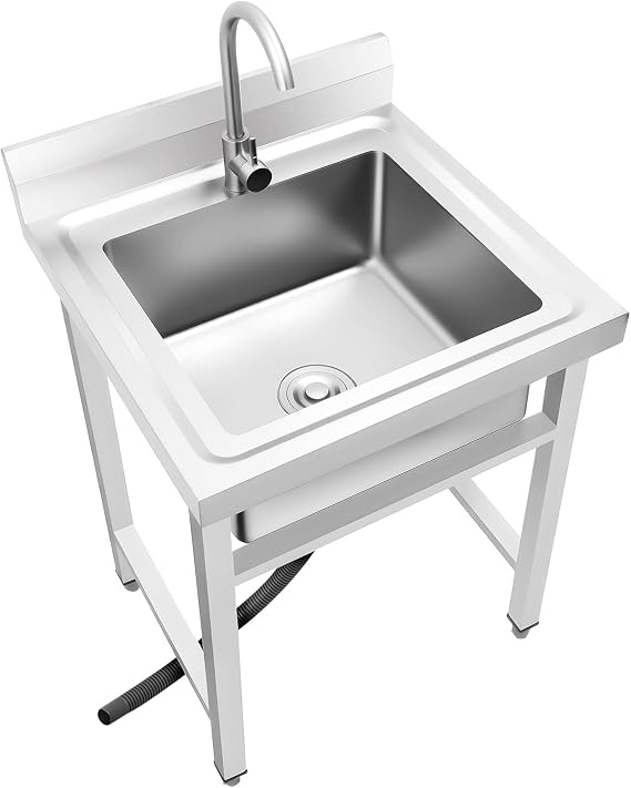 Kitchen Freestanding Sink Stainless Steel SingleBowl Outdoor Sink with Tap