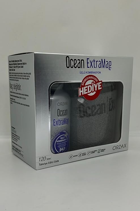 Orzax Ocean ExtraMag Üçlü Magnezyum + B6 Vitamini Takviye Edici Gıda, 120 Tablet, Sporcu Havlusu Hediyeli