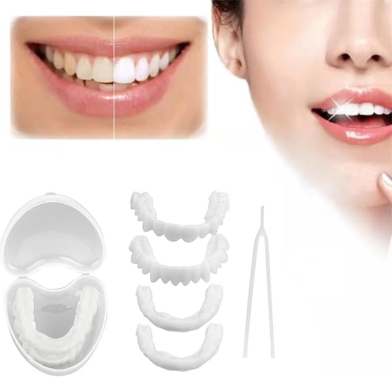 Wttfc Clip in Veneers Teeth, 2 Pairs Snap on Veneers False Teeth, Top and Bottom Instant Veneers Dentures, Smile Natural Shade Fake Teeth Veneers for Men Women Teeth Whitening Cover Imperfect Teeth [Energy Class A]