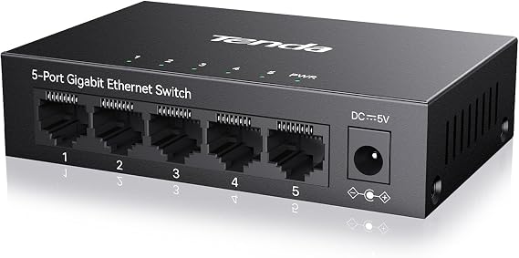 Tenda 5 Port Gigabit Switch, Unmanaged Ethernet Switch, Network Splitter with Traffic Optimization, Plug & Play, Fanless Metal Design Network Switch, Traffic Optimization( TEG1005D)