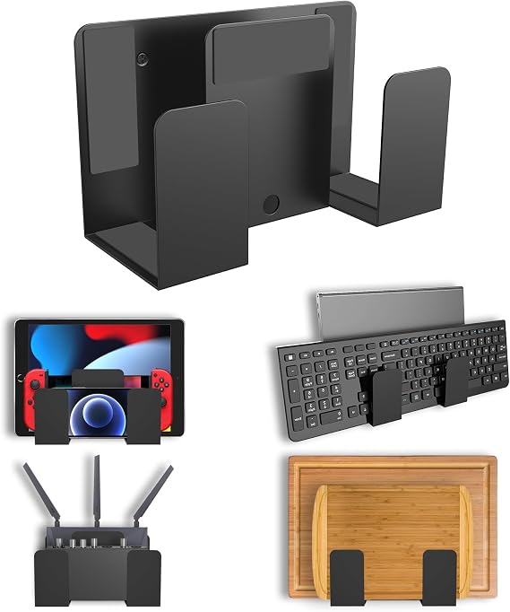 Universal Wall Mount for Laptop/Keyboard/Tablet, Black | Fit for Kindle/ Router/ Modem, Cable Box Wall Shelf Holder Organizer, Fit for Desk Side& Bedside Storage