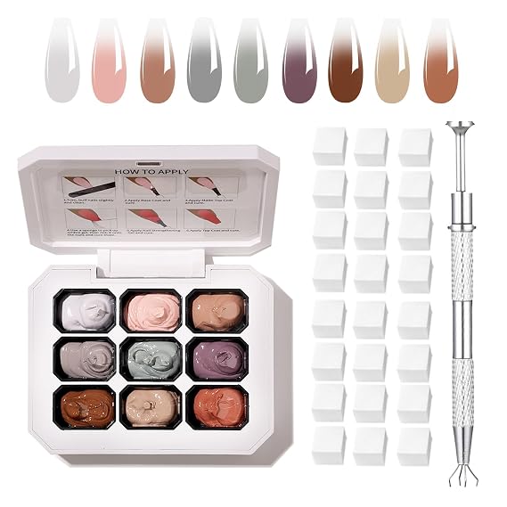 Ombre Gel Nail Polish Gradient Painting Gel,solid Craem Gel Polish For Franch Nails Including 100 Nail Sponges And Grabbing Pen Suitable For Salons And Beginner DIY