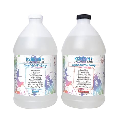 Tumbler Coating Epoxy - Liquid Art UV+ Best UV Resistance - Clear - Non-Toxic - 1 Gallon Kit (Combined)