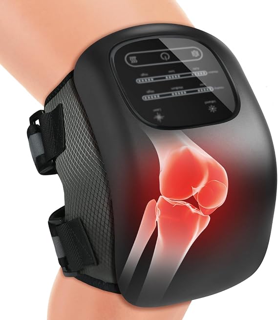 Auxoliev Knee Massager with Heat and Vibration, Cordless Knee Massager for Pain Relief with LED Screen, Adjustable Straps and Timer