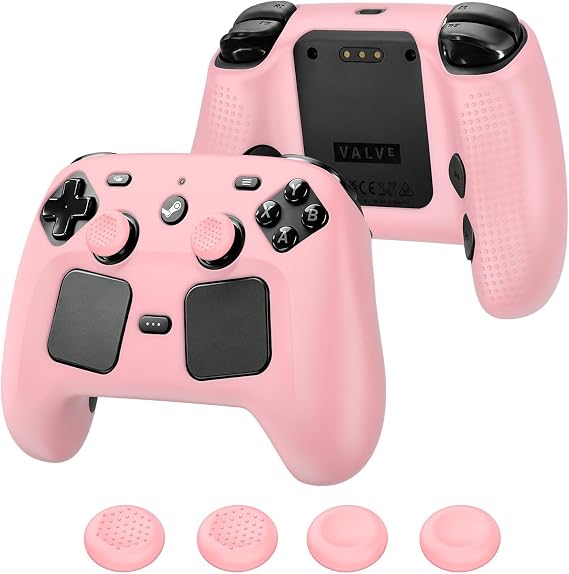 Steam Controller 2 第2世代 2026 用 ケース FJIASTB キッズフレンドリーソフトシリコン保護カバー耐衝撃防水4ボタンカバーピンク