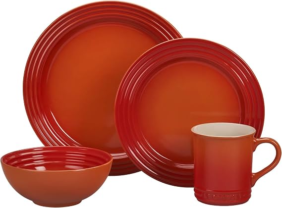 Le Creuset PGWSV16-032 Stoneware Dinnerware Set, 16 Piece, Flame
