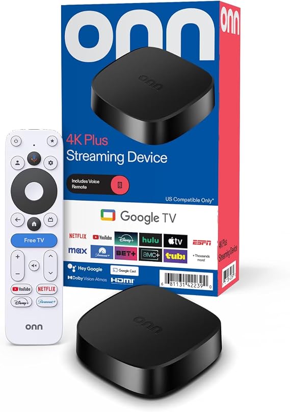 IT'S BRAZILIAN 2 Pack onn 4K Plus Streaming Device, Google TV - Ultra-Fast Streaming, Stunning 4K UHD, 16GB Storage, 2GB RAM, Dolby Vision & Atmos, Remote with Voice Control