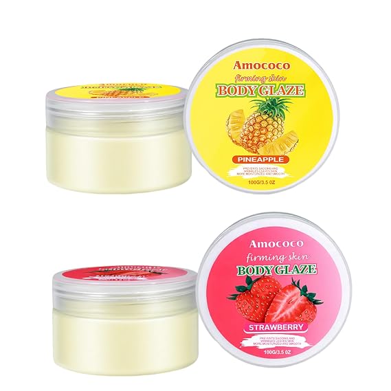 Strawberry&Pineapple Body Glaze, Hydrating Body Lotion for Glowing Skin, Ultra Moisturizing Whipped Body Cream, Deep Nourishing Body Moisturizer Set for Dry Skin, Sweet Fruit Scent, 2 * 100g