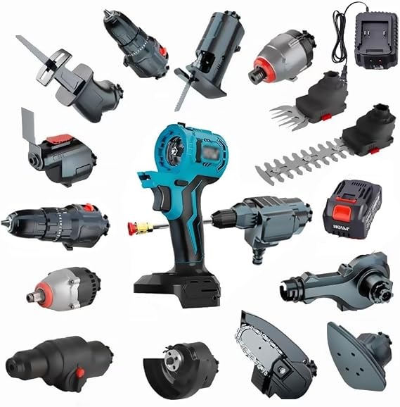 15-in-1 Cordless Power Tool Combo Kit With Brushless Motor, 2-in-1 Hedge Trimmer and Woodworking Tools, Tool Box Included for DIY Projects