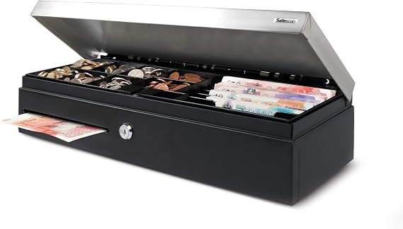 Safescan SD-4617S Flip-Top Cash Drawer that Safely Stores Your Cash - Till Drawer with 6 Note and 8 Coin Slots - Cash Till with RJ-12 Connection - Solid Cash Register Drawer of 46 X 17 X 10 cm