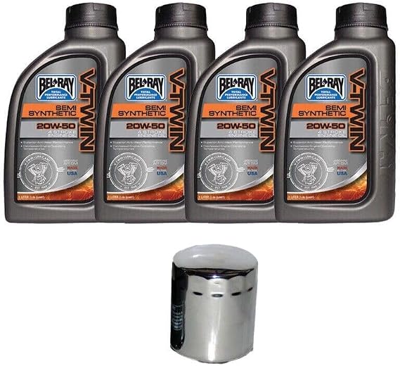 Oil Change Kit Bel-Ray Compatible with Harley Davidson V-Twin Filter Semi-Synthetic 20w50 4QT