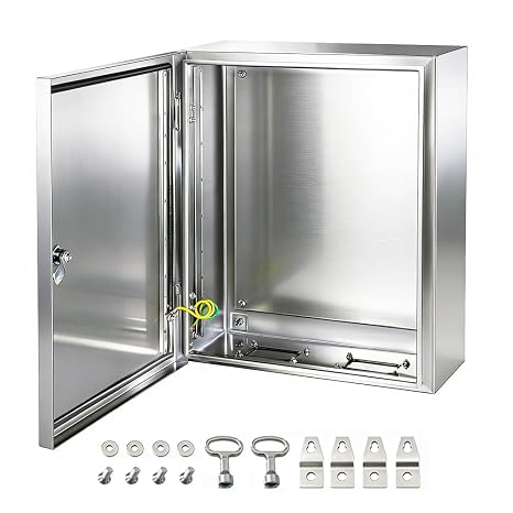 Yongchen Electrical Enclosure 12x8x6 Inch 304 Stainless Steel Enclosure IP66 Waterproof and Dustproof Metal Box Indoor and External Wall Hanging Electrical Enclosure Box