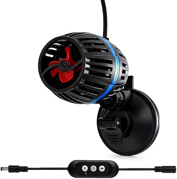 Aquarium Wave Maker Pump 20W, 360° Rotating Aquarium Circulation Pump with Controller, 4-Speed Adjustable Flow Quiet Fish Tank Wave Maker with Strong Suction Cup for 300-700L Tank