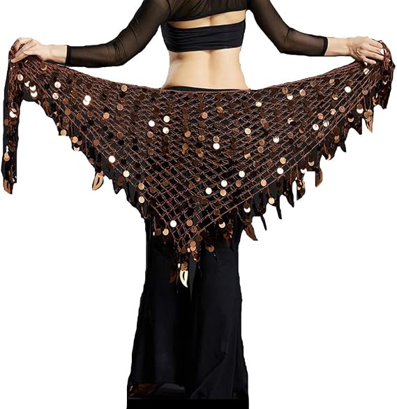 Lauthen.S Women Belly Dance Hip Scarf Sequins Mesh Triangle Wrap Skirt Waist Chain