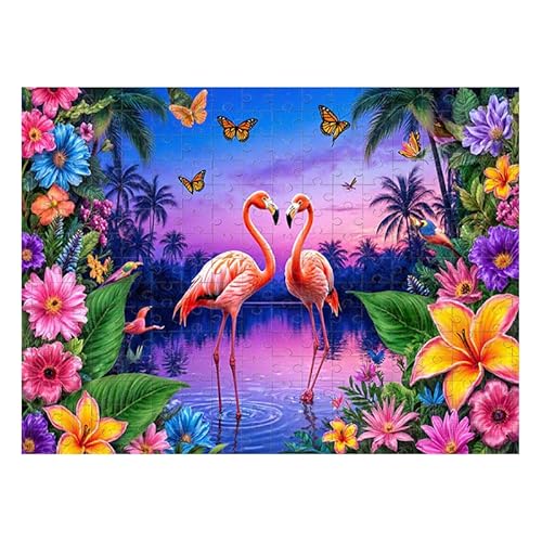 500Pcs Puzzle Jigsaw Puzzle Vibrant Tropical Sunset Heart Shape Palm Trees Butterflies Flowers for Home Decor Family Activity 14.9X20.4 Inch